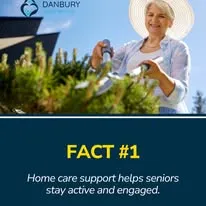 Smiling senior woman gardening outdoors on a sunny day.